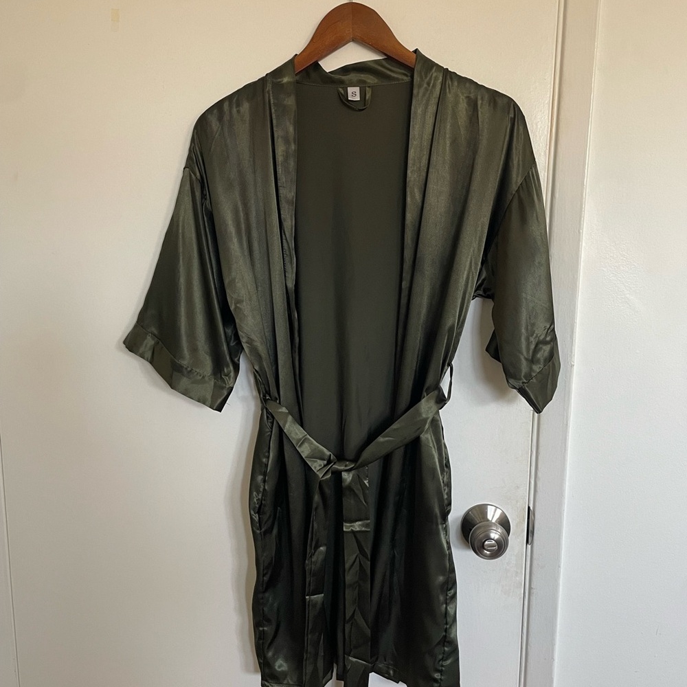Birdy Grey Olive Green Satin Robe